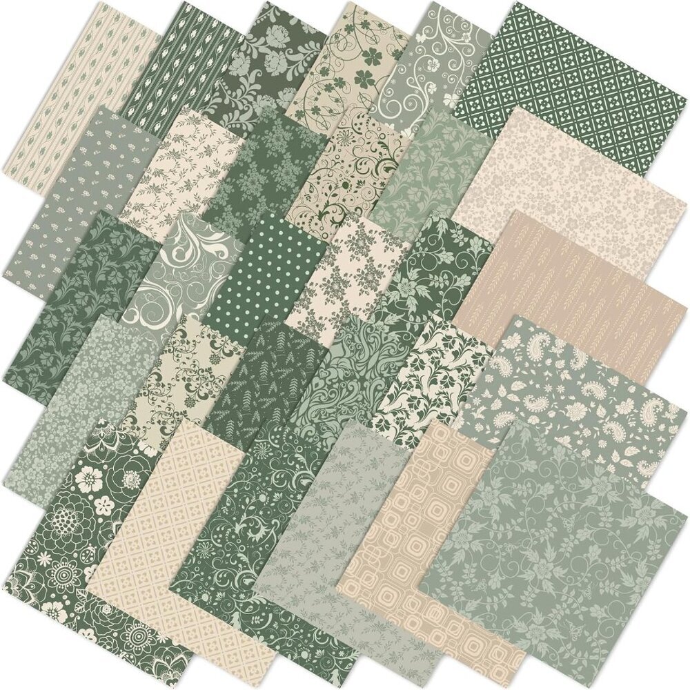 60Pcs Sage Green Floral Cotton Fabric Squares for DIY Crafts, 10x10 Inches